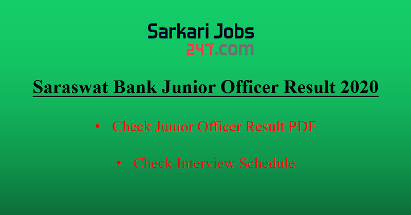Saraswat Bank Junior Officer Result 2020 Out: Check Result PDF_30.1