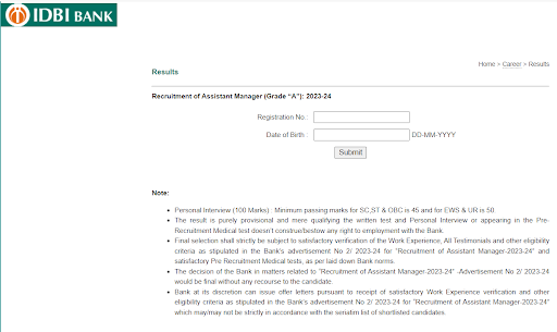 IDBI Assistant Manager Result 2023 Out, Direct Link Here 1 IDBI AM Result Window 2023