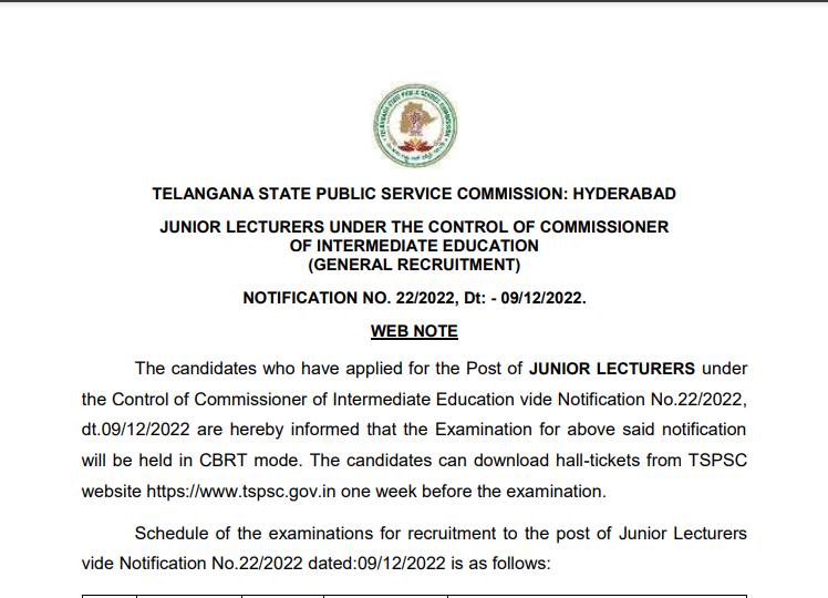 TSPSC Junior Lecturer Exam Date 2023 Out, Download Schedule 1 TSPSC Junior Lecturer Exam Date 2023