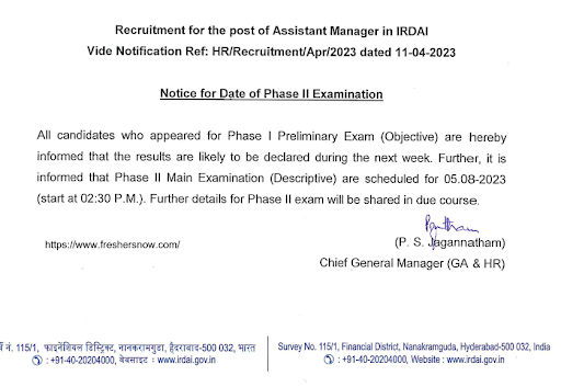 IRDAI Assistant Manager Phase 2 Exam Date 2023