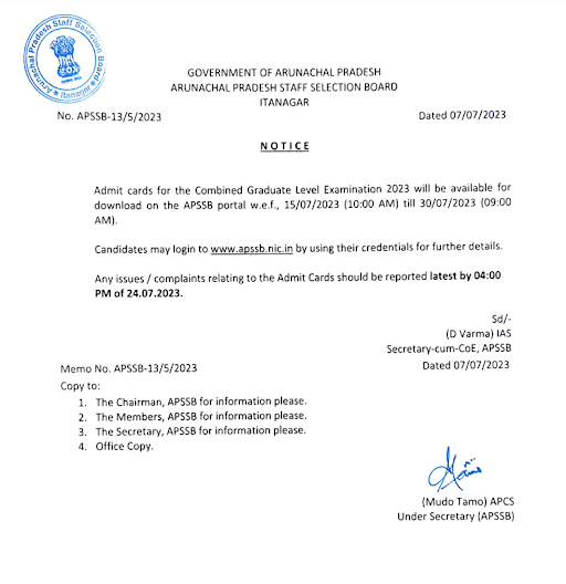APSSB CGL Admit Card 2023 Out, Hall Ticket Download Link 1 APSSB CGL Admit Card Notice 2023
