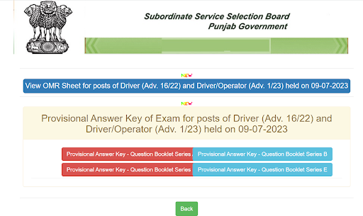 PSSSB Driver Answer Key 2023 Out, Download OMR Sheet 1 PSSSB Driver Answer key 2023-1