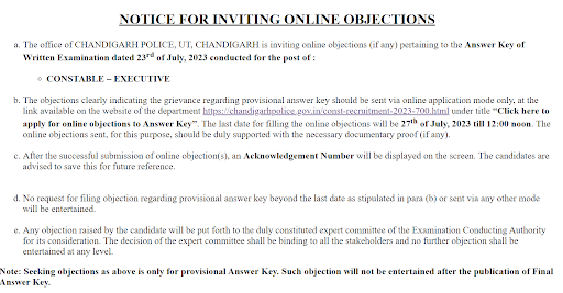 Chandigarh Police Constable Answer Key 2023 Out, Download Link 1 Chandigarh Police Constable Answer Key Raise Objection
