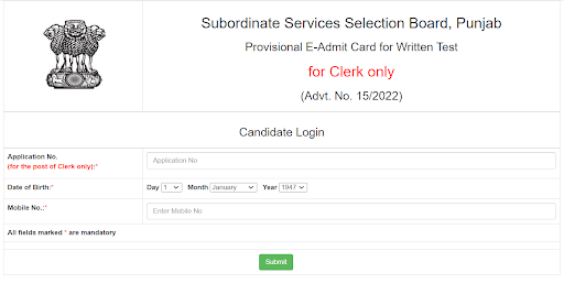 PSSSB Clerk Admit Card 2023 Login