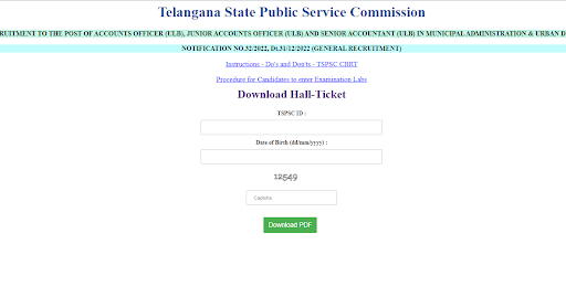 TSPSC Accountant, Accounts Officer Hall Ticket Download