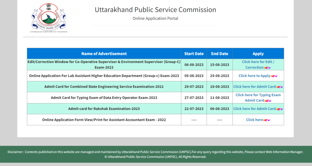 UKPSC Lab Assistant Application Window