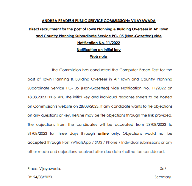 APPSC TPBO Answer Key 2023 Out, Download PDF, Raise Objection 2 APPSC TPBO Answer Key 2023 Raise Objection Details