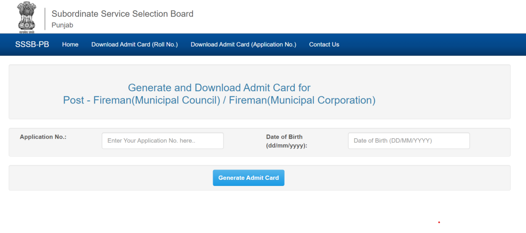 PSSSB Fireman Admit Card 2023