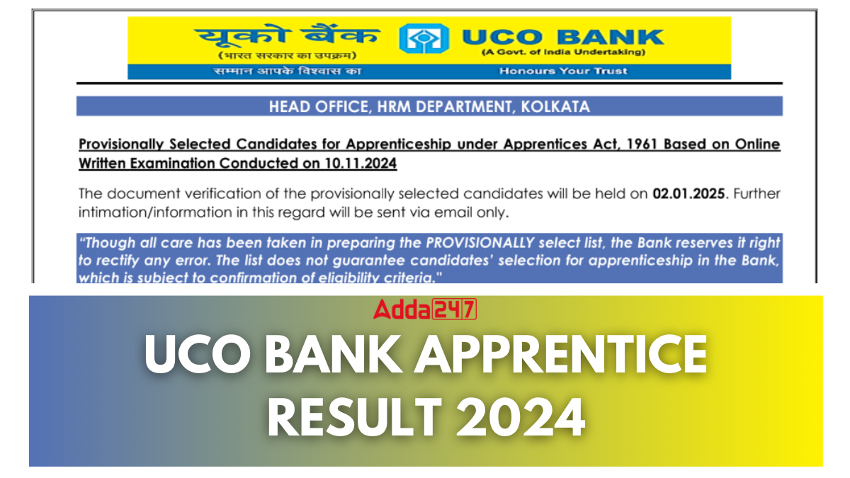 UCO Bank Apprentice Result 2024