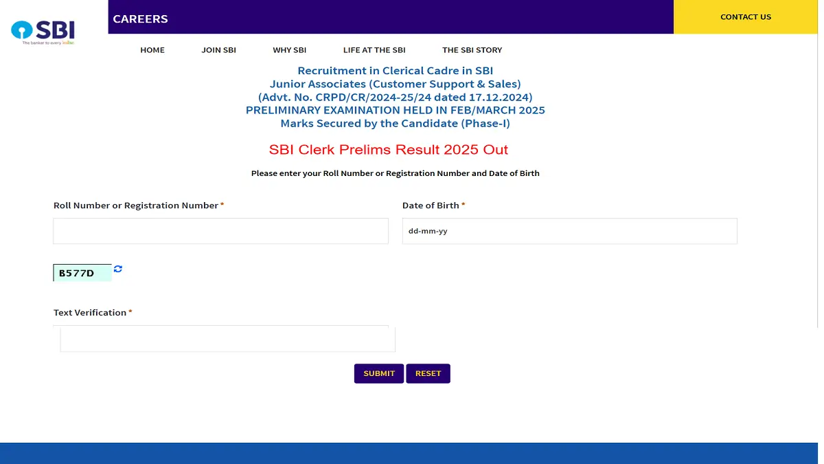 SBI Clerk Prelims Result 2025 Out