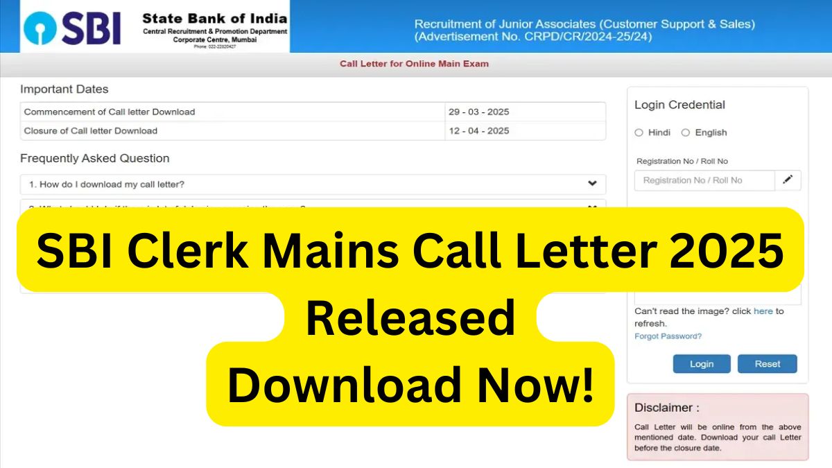 SBI Clerk Mains Call Letter 2025 Out
