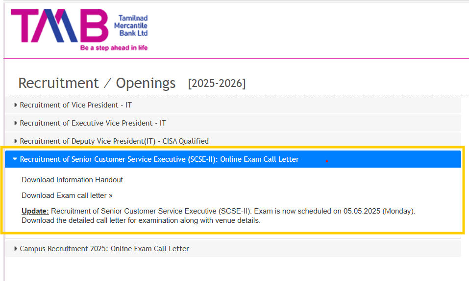 TMB Bank Admit Card