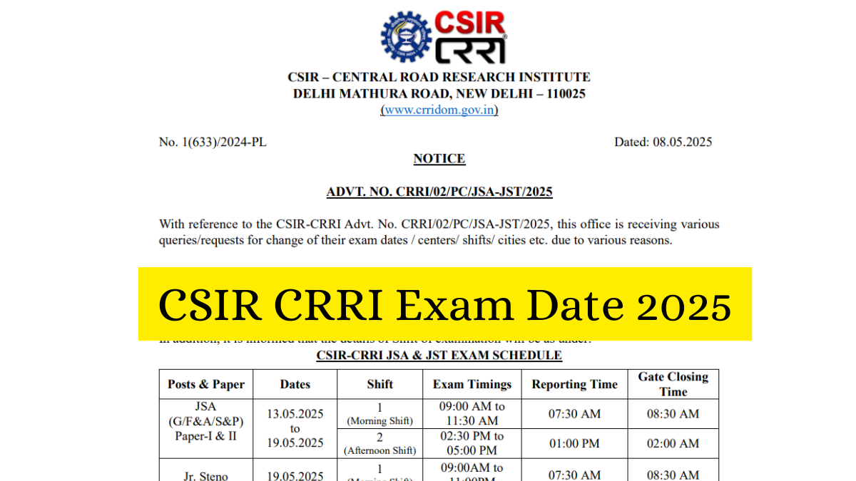 CSIR CRRI Exam Date 2025