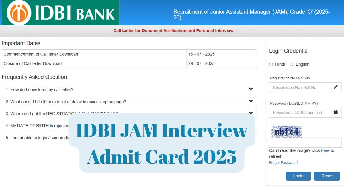 IDBI JAM Interview Admit Card 2025