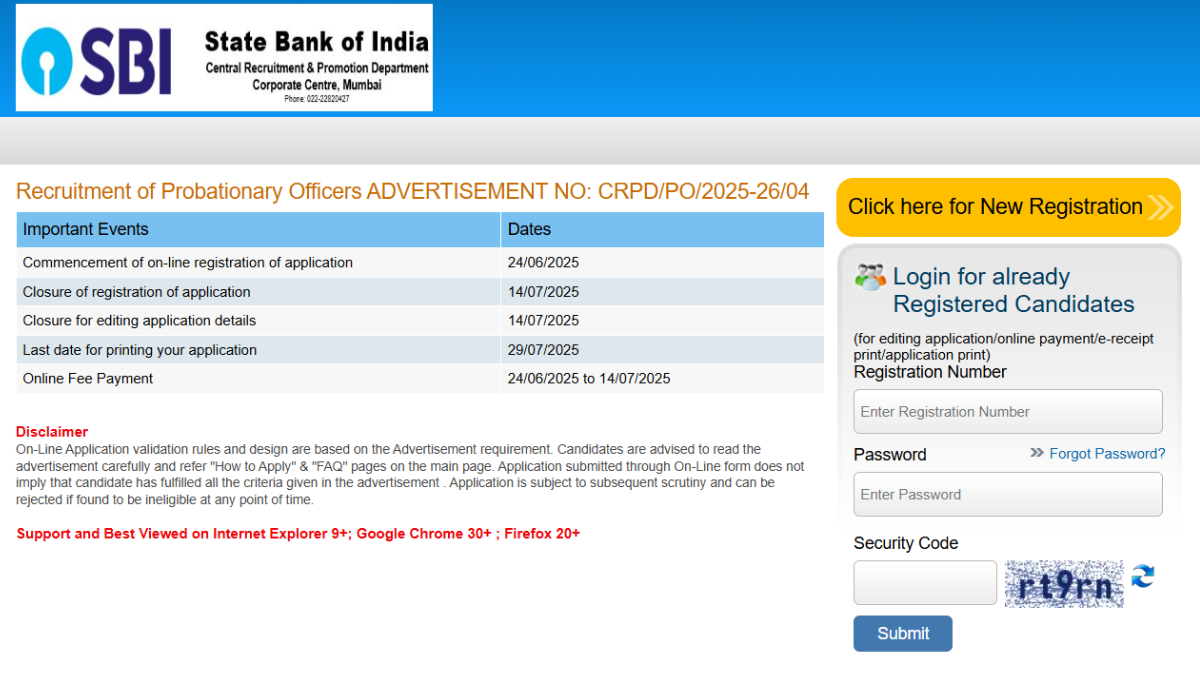 SBI PO Application Form 2025