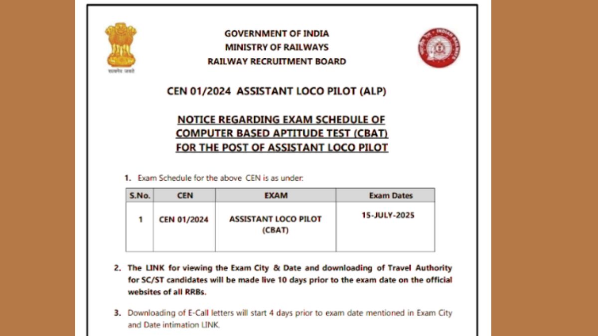 RRB ALP CBAT Exam Date 2025 Out