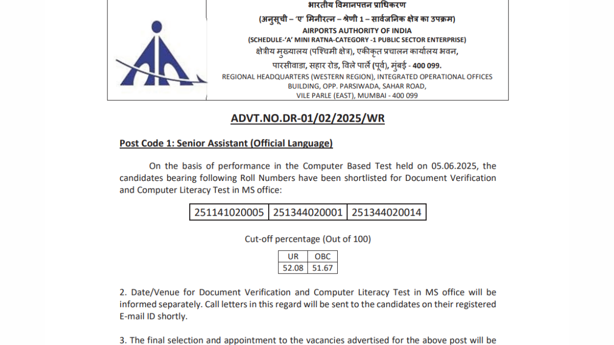 AAI Non Executive Result 2025