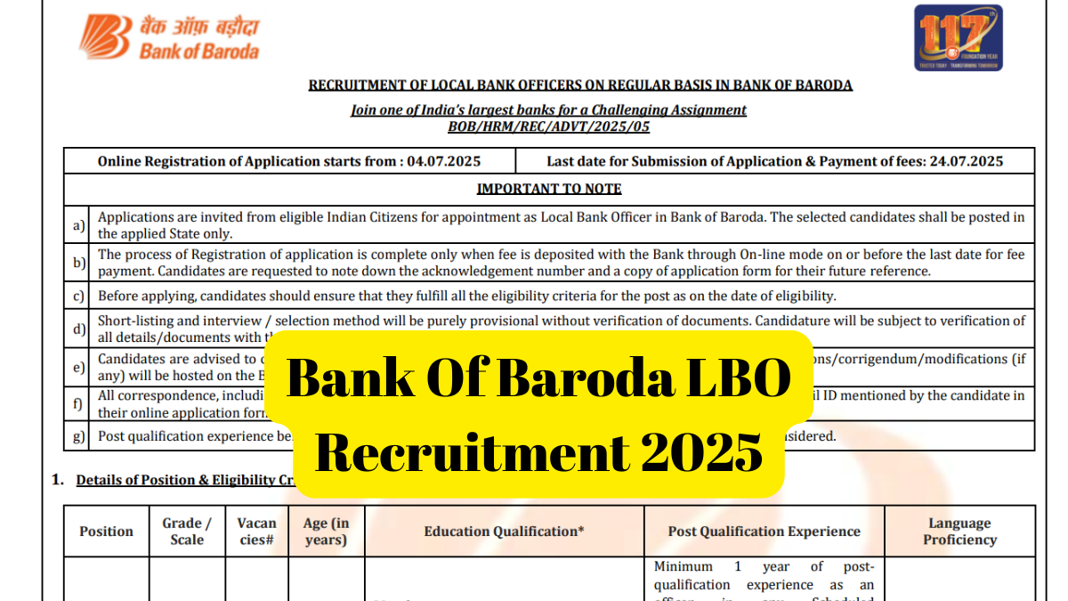 Bank Of Baroda LBO Recruitment 2025