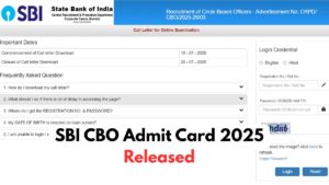 SBI CBO Admit Card 2025 Out