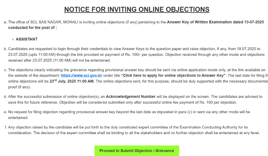 SCL Assistant Answer Key 2025 Raise Objection