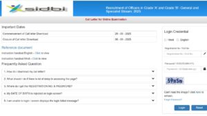 SIDBI Grade A and B Admit Card 2025