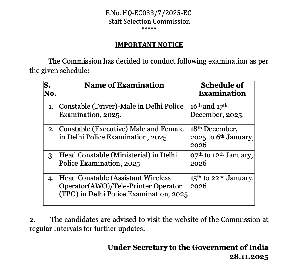 Delhi Police Driver Exam Date 2025 Out, Check Exam Schedule 3 police