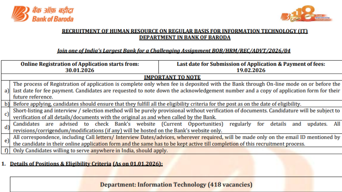 Bank of Baroda IT Manager Recruitment 2026