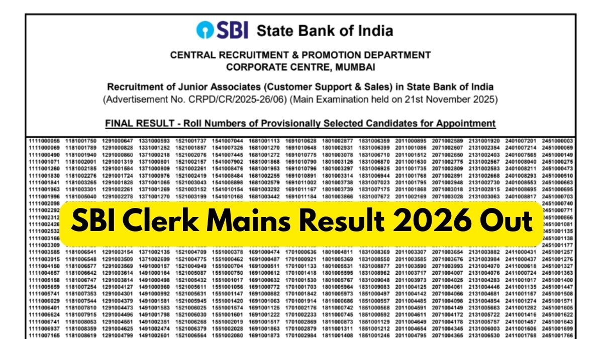 SBI Clerk Mains Result 2025 Out