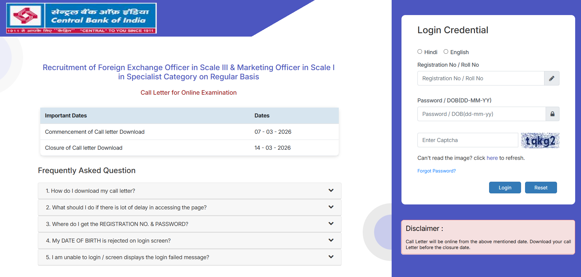 Central Bank of India SO Admit Card 2026 OUT, Download Call Letter Here 7 Central Bank of India SO Admit Card 2026 OUT