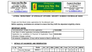 Punjab and Sind Bank SO Recruitment 2026