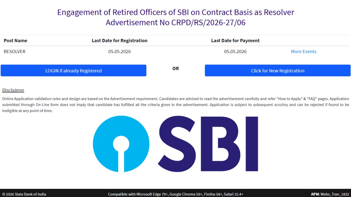 SBI Retired Bank Officer Vacancy 2026