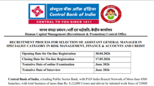 Central Bank of India AGM Recruitment 2026