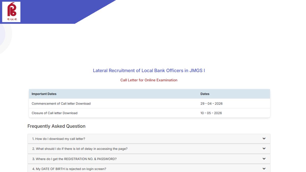 Punjab and Sind Bank LBO Admit Card 2026