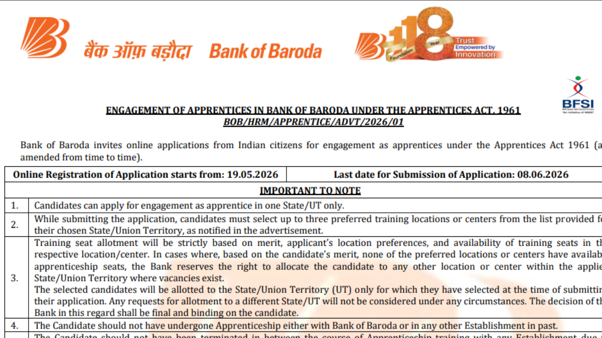 Bank of Baroda Apprentice Recruitment 2026