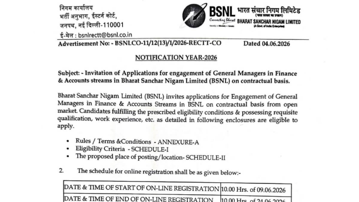 BSNL General Manager Recruitment 2026