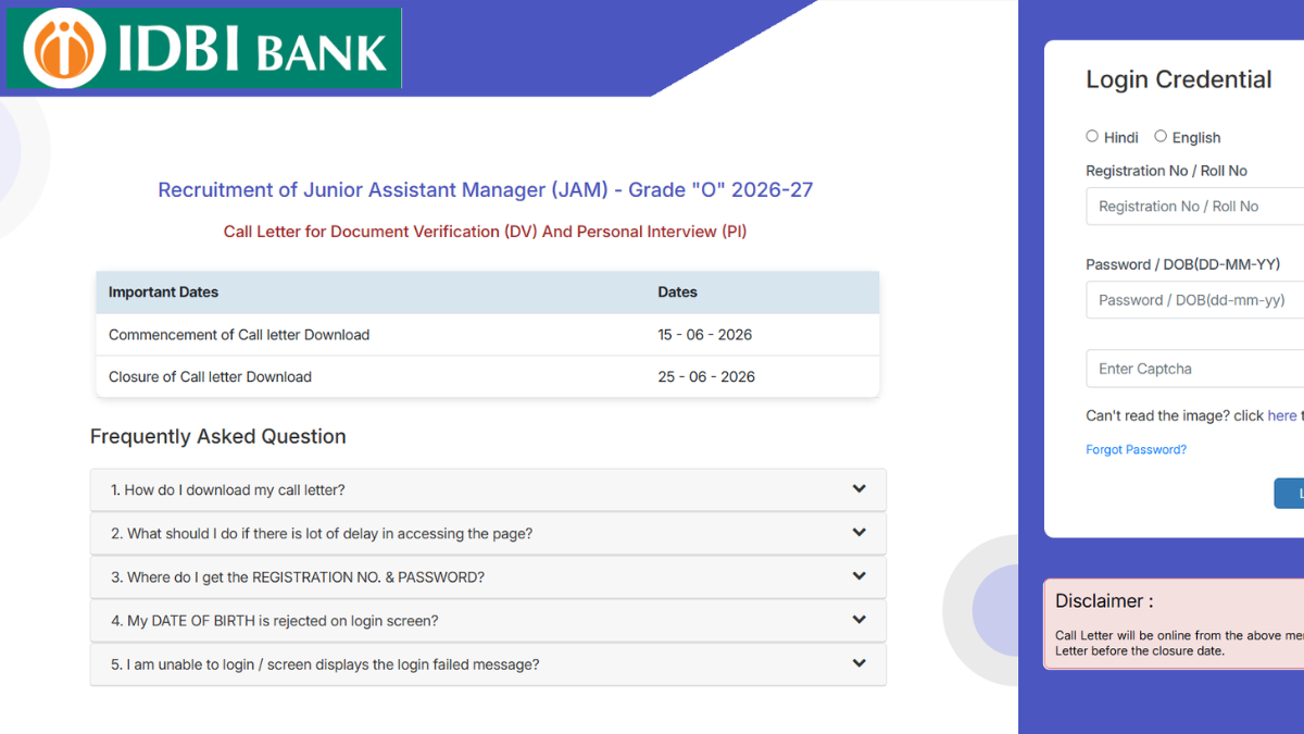 IDBI JAM Interview Admit Card 2026