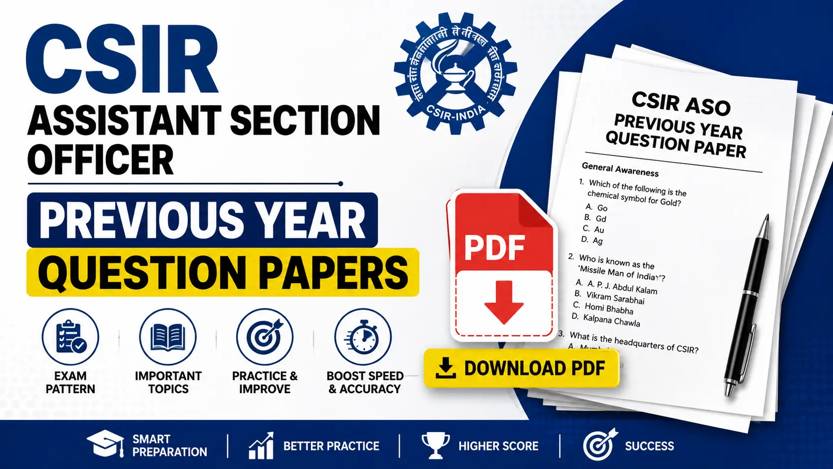 CSIR Assistant Section Officer Previous Year Question Papers