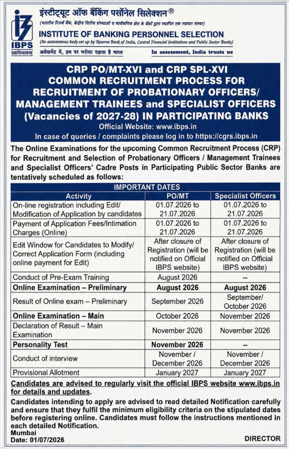 IBPS PO Short Notification 2026