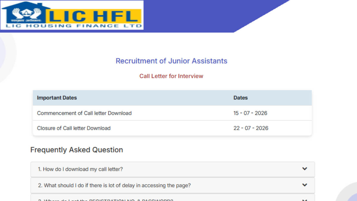 LIC HFL Junior Assistant Interview Call Letter 2026