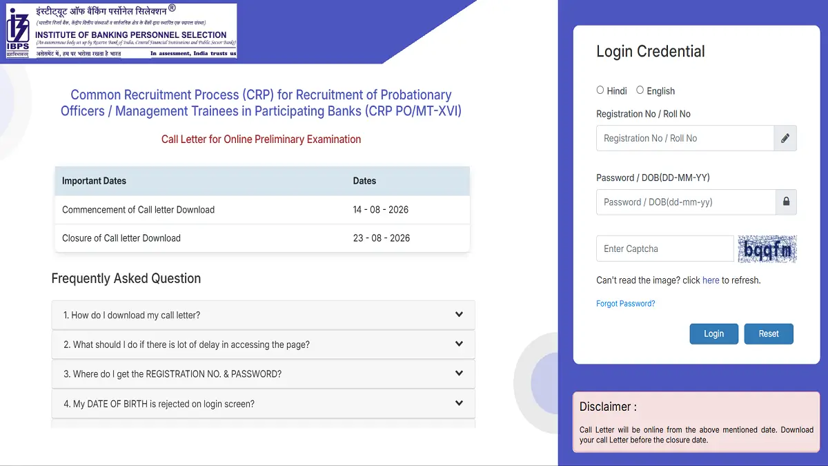ibps po admit card 2026