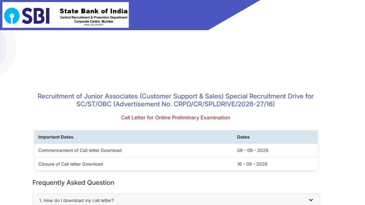 SBI Clerk Admit card 2026