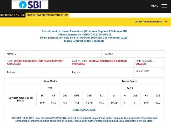 SBI Clerk Result 2021 (OUT) @sbi.co.in; Download SBI Clerk Prelims Score Card_50.1