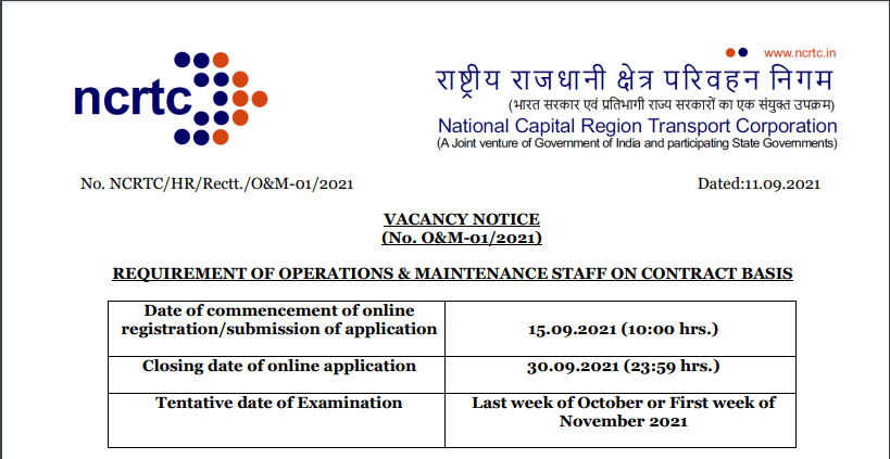 NCRTC Recruitment 2021| Notification Out @ncrtc.in; Apply Online_50.1