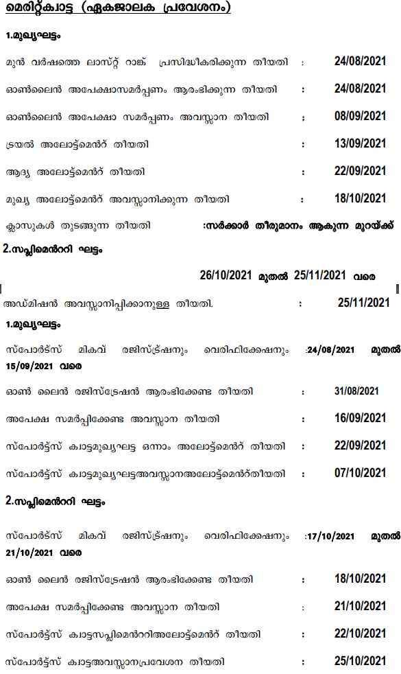 Kerala Plus One First Allotment 2021 Result @hscap.kerala.gov.in_60.1