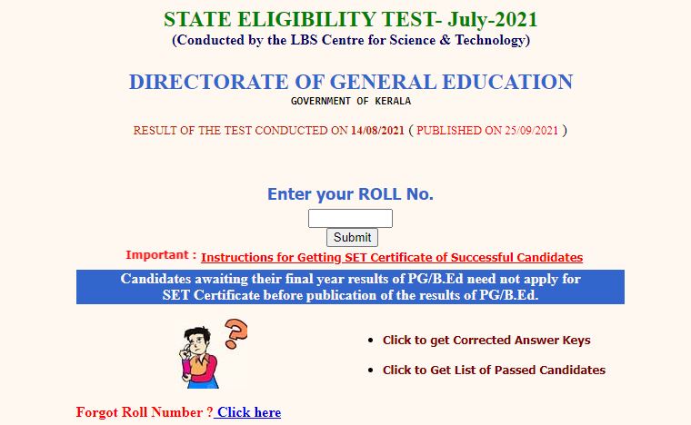 Kerala SET Result 2021 (Out) @lbsedp.lbscentre.in; Check LBS Kerala SET Merit List & Score card_50.1