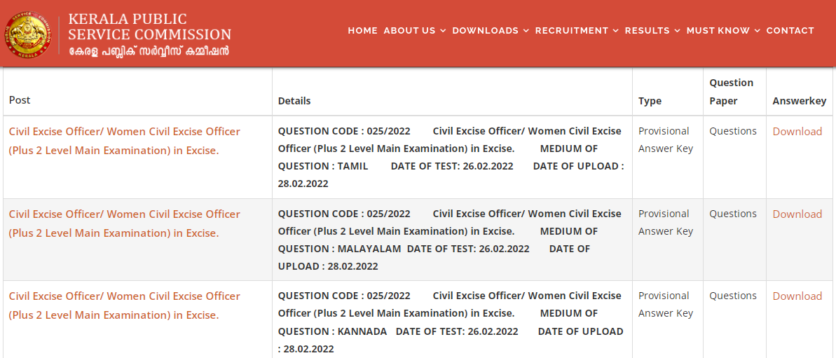 Kerala PSC Civil Excise Officer Answer Key 2022 Out_50.1