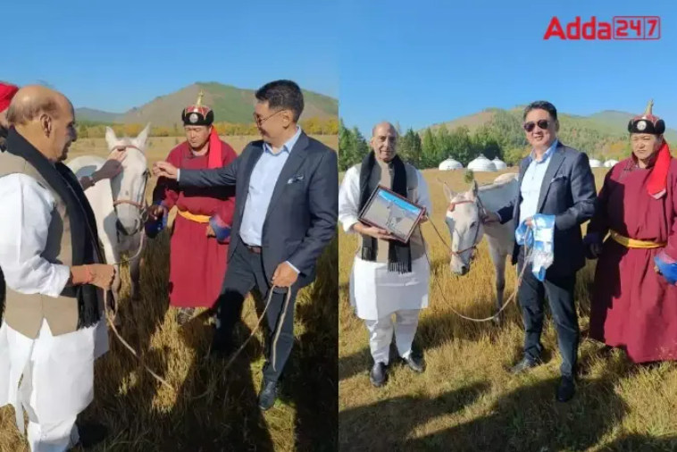 Mongolian President Ukhnaagiin Khurelsukh gifts horse ‘Tejas’ to Rajnath Singh