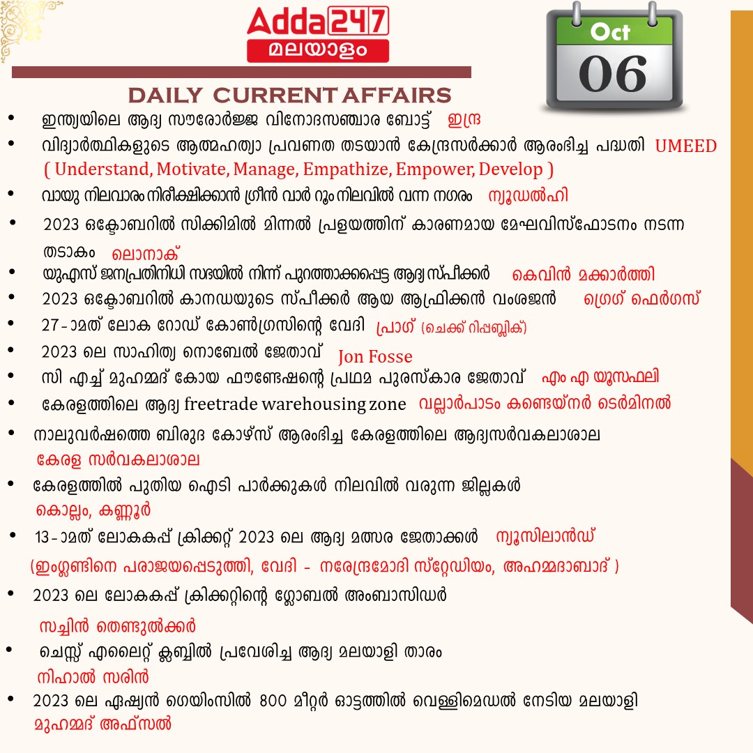 പ്രതിദിന കറന്റ് അഫയേഴ്സ് മലയാളത്തിൽ- 06 ഒക്ടോബർ 2023_3.1