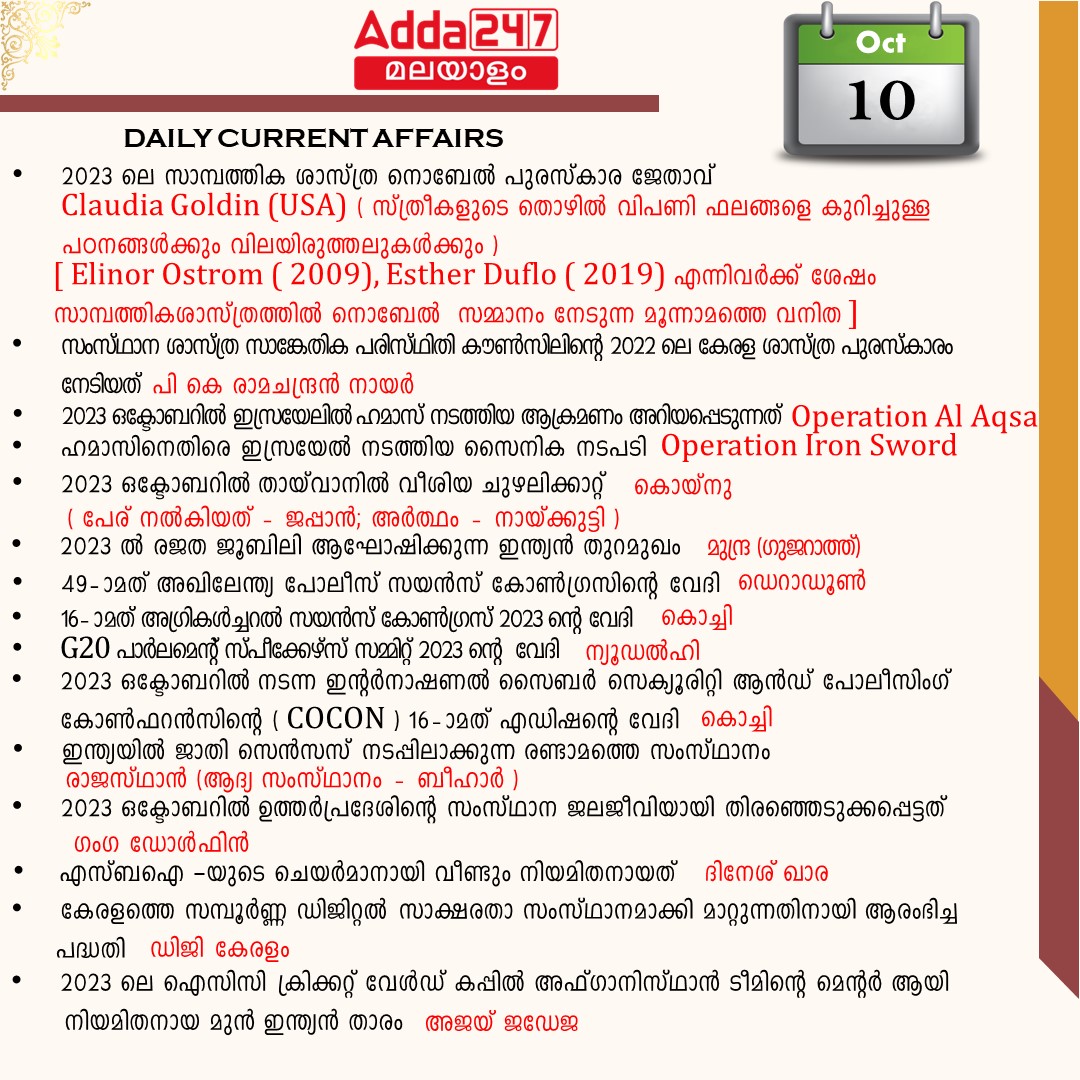 പ്രതിദിന കറന്റ് അഫയേഴ്സ് മലയാളത്തിൽ- 10 ഒക്ടോബർ 2023_3.1