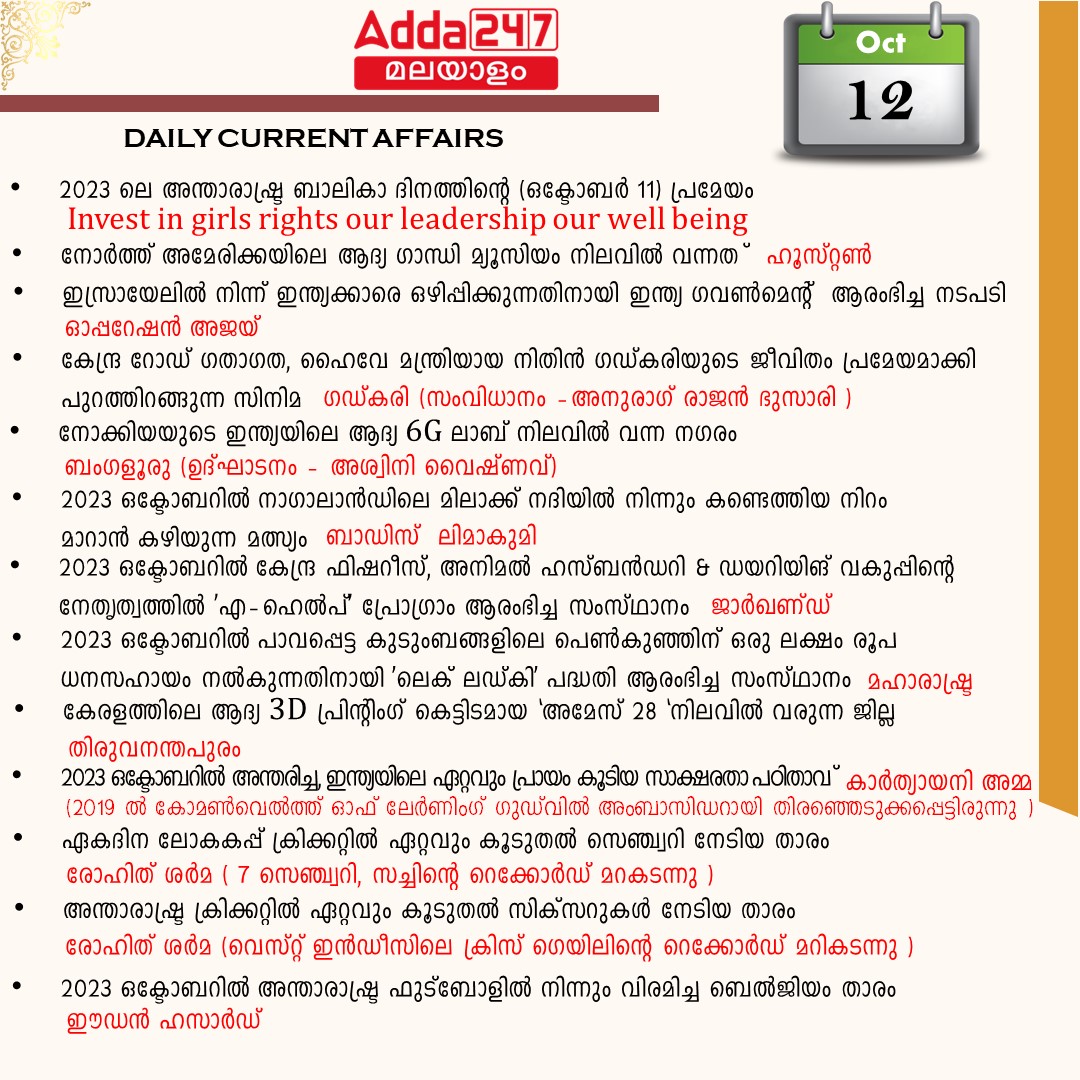പ്രതിദിന കറന്റ് അഫയേഴ്സ് മലയാളത്തിൽ- 12 ഒക്ടോബർ 2023_3.1